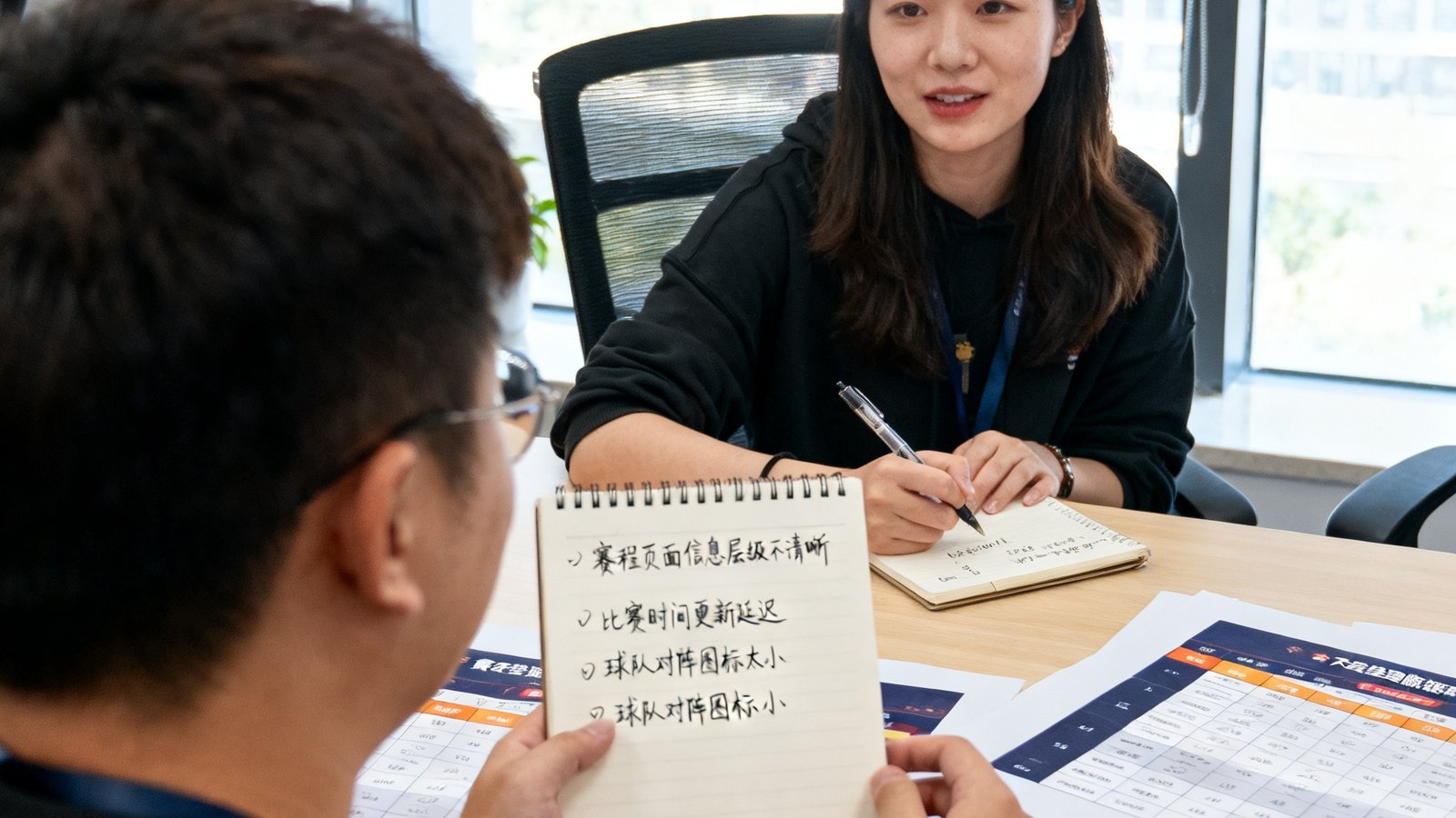 产品经理陈雪琳在用户访谈中记录球迷对赛程页面的反馈
